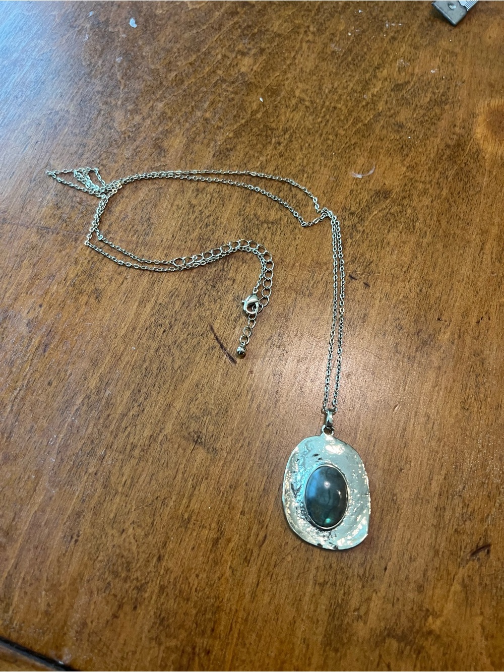 Boho Gold Tone Labradorite Type Statement Pendant Necklace Adjustable